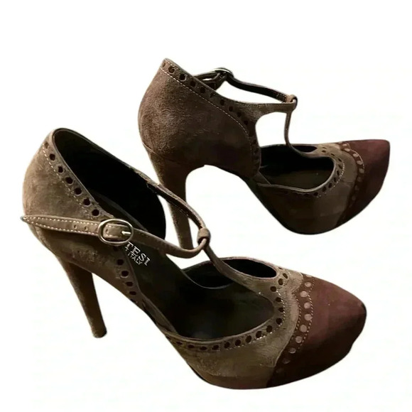 VINTAGE PRATESI Made in Italy Suede Heels Grey/ Brown Size 8 - Picture 2 of 9